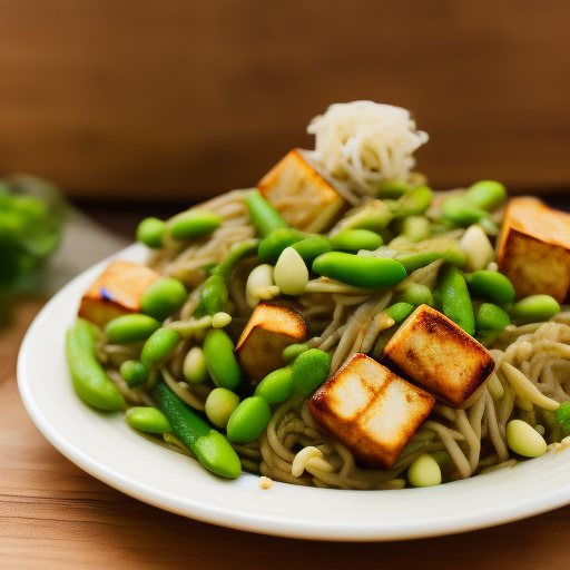 Ensalada de tofu, edamame y fideos soba

